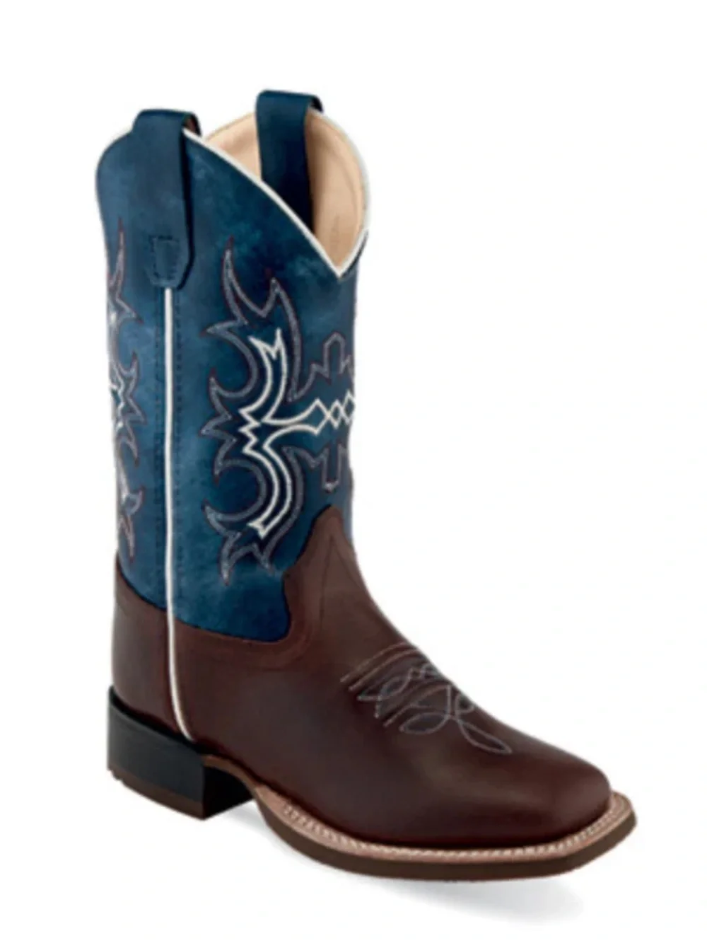 Old West Boys Square Toe Brown Leather Cowboy Boots - Size 13D
